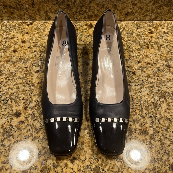 Vintage Salvatore Ferragamo Boutique Blue Low Heel Dress Shoes 8AA Narrow - Picture 2 of 12